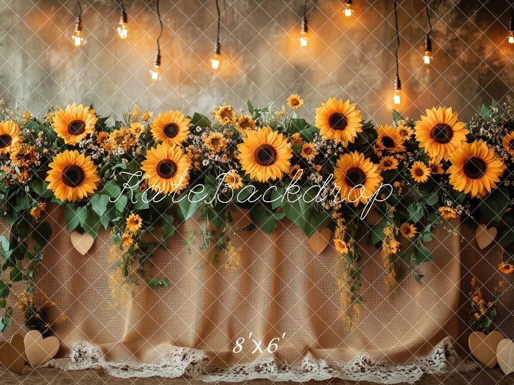 Kate Sommer Sonnenblumen Lichter Rustikal Hintergrund Entworfen von Patty Roberts - Kate Backdrop.de