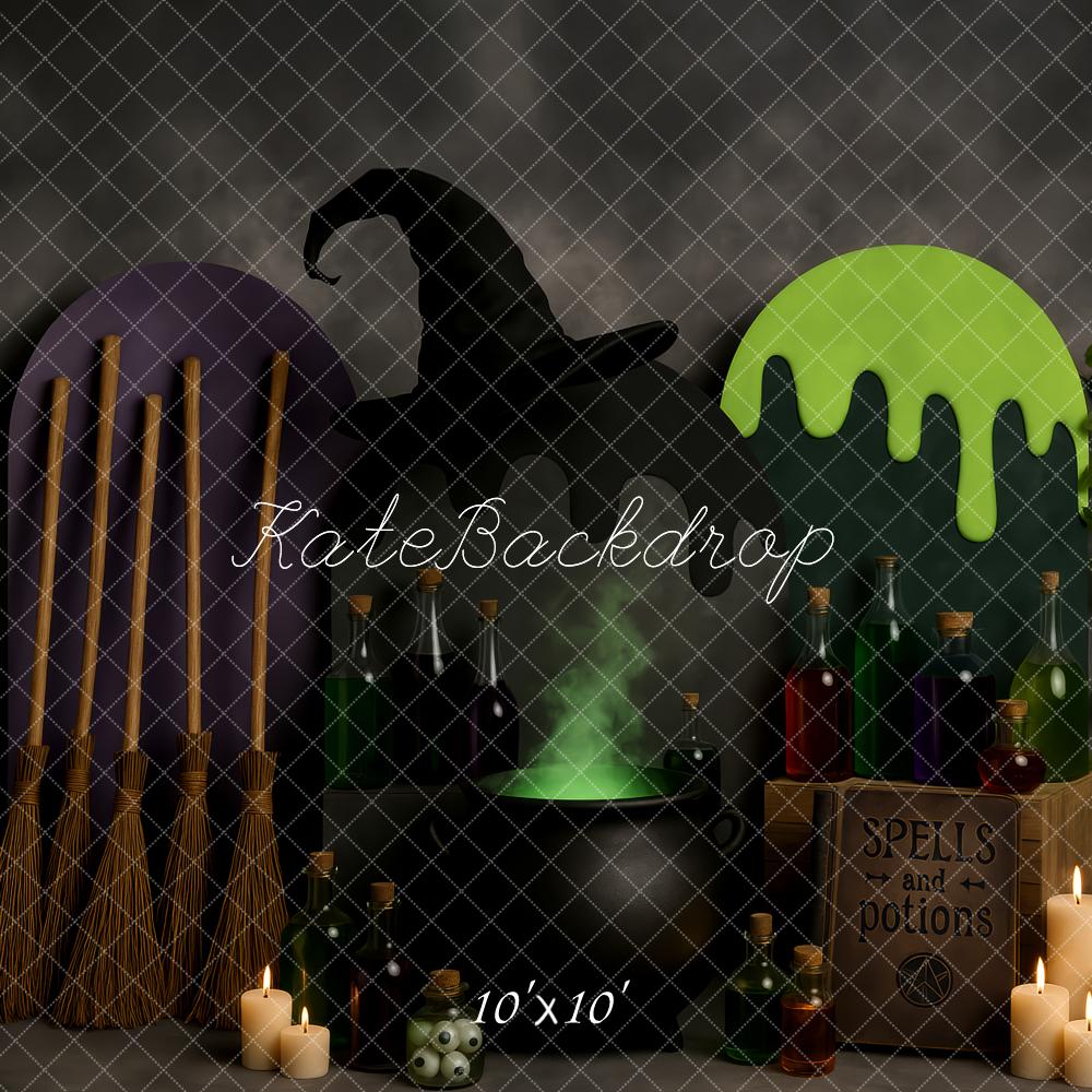 Kate Halloween Hexenkessel Besen Zaubertränke Hintergrund Entworfen von Patty Roberts - Kate Backdrop.de