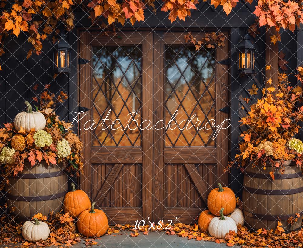 Flash Sale-Kate Herbst Kürbis Tür Blätter Fleece Hintergrund Entworfen von Emetselch
