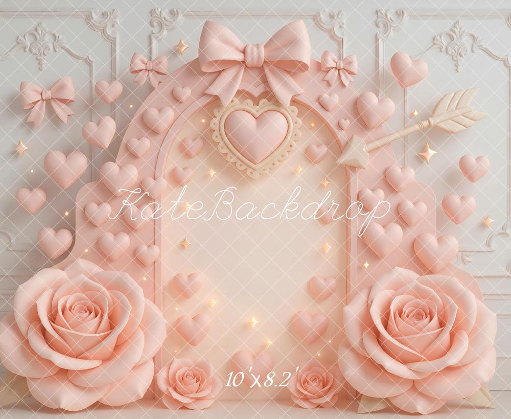 Kate Valentinstag Herzen Schleifen Rosen Pastell Hintergrund Entworfen von Mini MakeBelieve