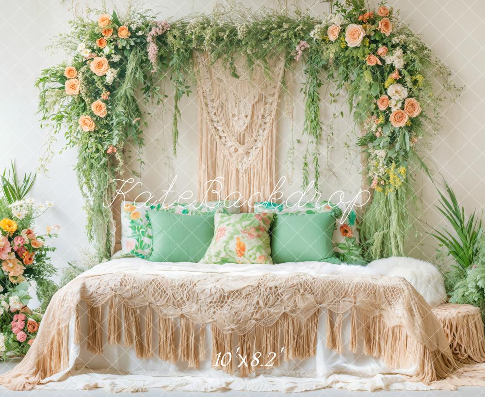 Kate Boho Blumen Bogen Beige Hintergrund Entworfen von Emetselch