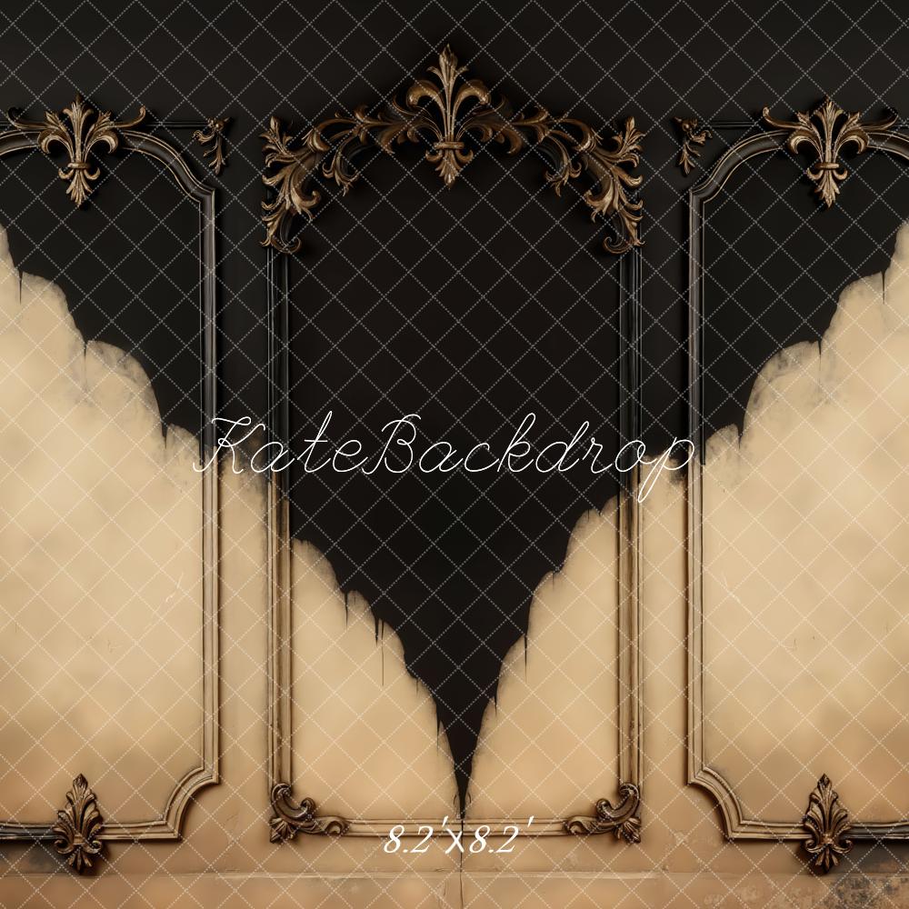 Kate Vintage Barock Ornamente Schwarz Beige Hintergrund Entworfen von Mini MakeBelieve - Kate Backdrop.de