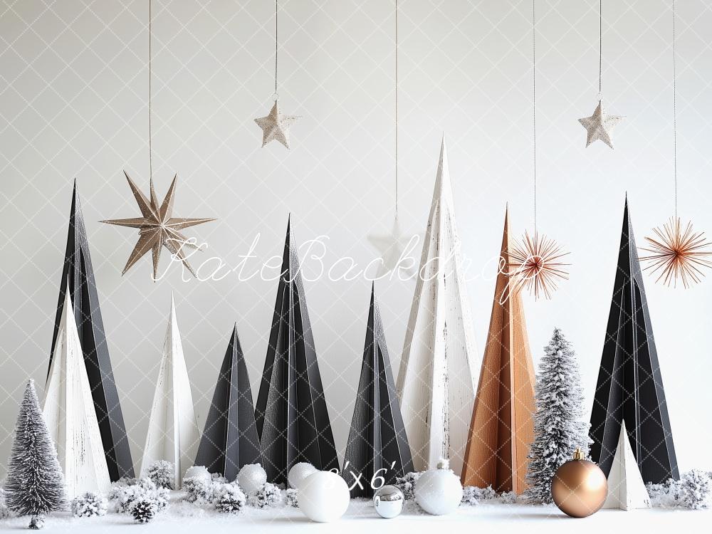 Kate Weihnachten Geometrische Bäume Modern Hintergrund Entworfen von Patty Roberts - Kate Backdrop.de
