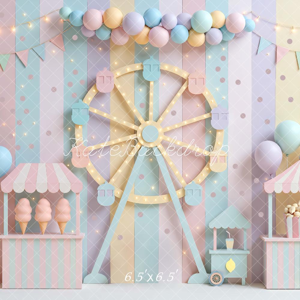 Kate Zirkus Riesenrad Luftballons Pastell Hintergrund Entworfen von Mini MakeBelieve - Kate Backdrop.de