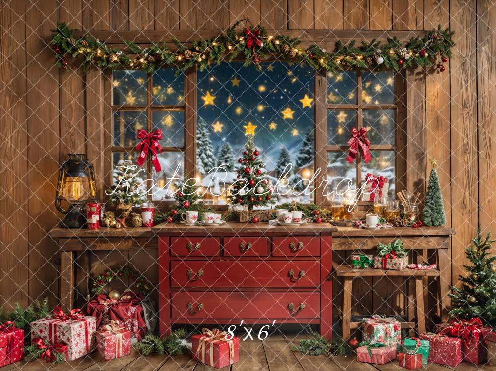 Kate Weihnachten Holz Fenster Geschenke Hintergrund Entworfen von Chain - Kate Backdrop.de