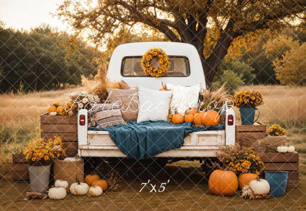 Kate Herbst Pickup Kürbisse Blumen Vintage Hintergrund Entworfen von Emetselch - Kate Backdrop.de