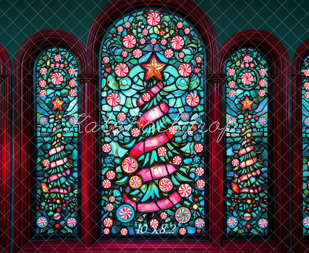 Kate Weihnachten Buntglas Fenster Baum Hintergrund Entworfen von Mini MakeBelieve - Kate Backdrop.de