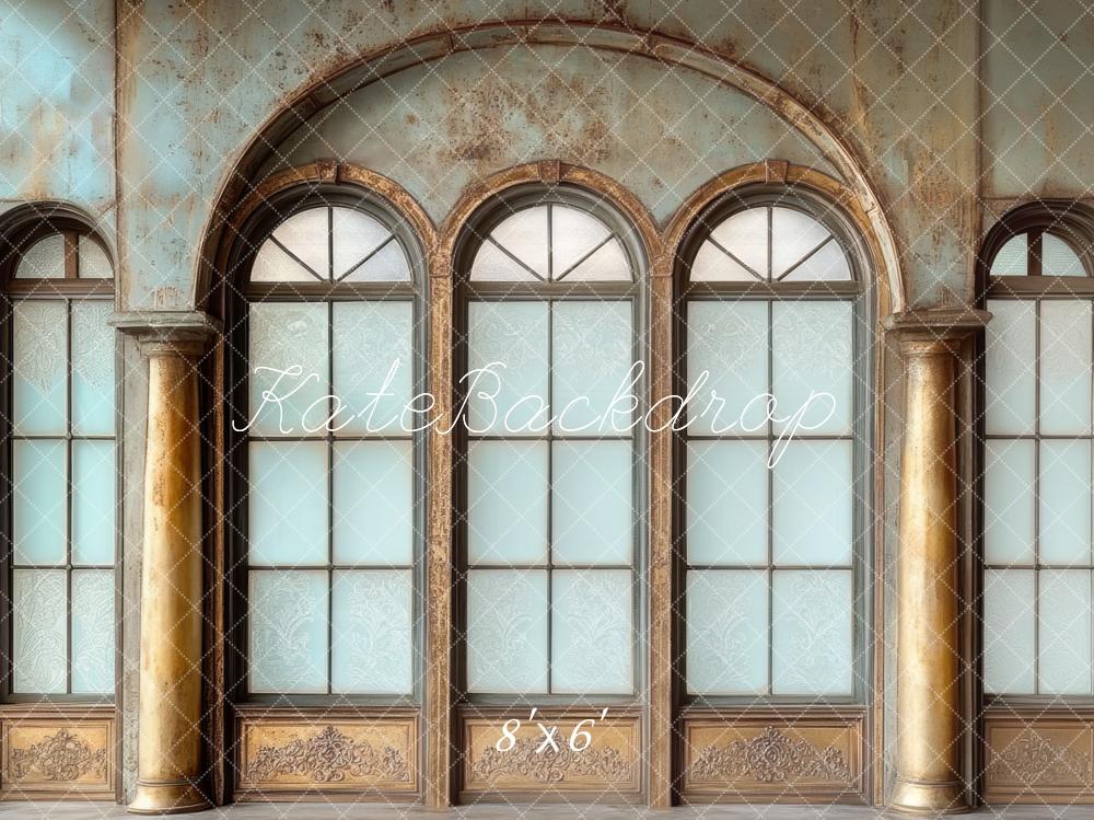 Kate Vintage Bogenfenster Säulen Blau Hintergrund Entworfen von Mini MakeBelieve - Kate Backdrop.de