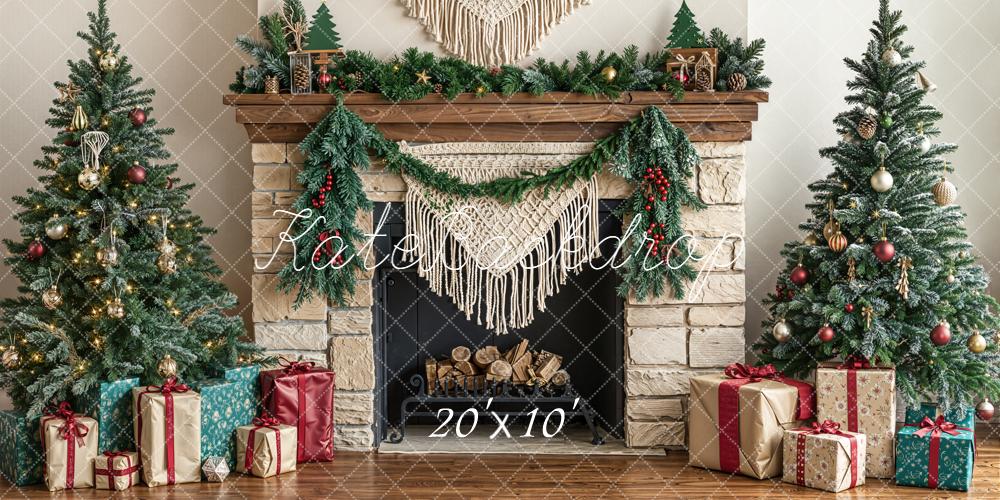 Kate Weihnachten Kamin Tannenbäume Klassisch Hintergrund Entworfen von Emetselch - Kate Backdrop.de