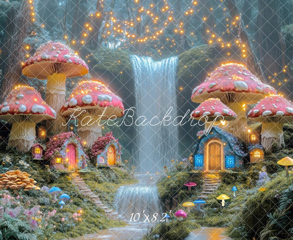 Kate Märchenwald Pilzhäuser Wasserfall Magisch Hintergrund Entworfen von Mini MakeBelieve - Kate Backdrop.de