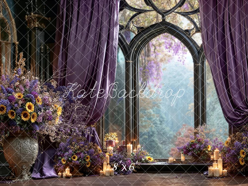 Kate Blumen Fenster Vorhang Lila Hintergrund Entworfen von Emetselch - Kate Backdrop.de