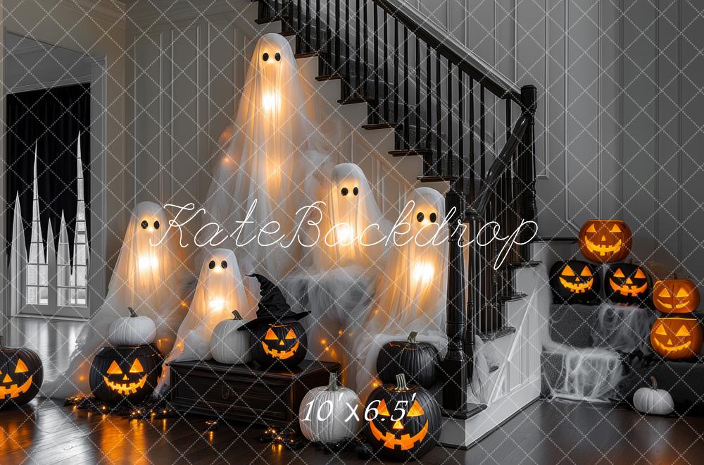 Kate Halloween Geister Kürbisse Treppe Hintergrund Entworfen von Mini MakeBelieve - Kate Backdrop.de
