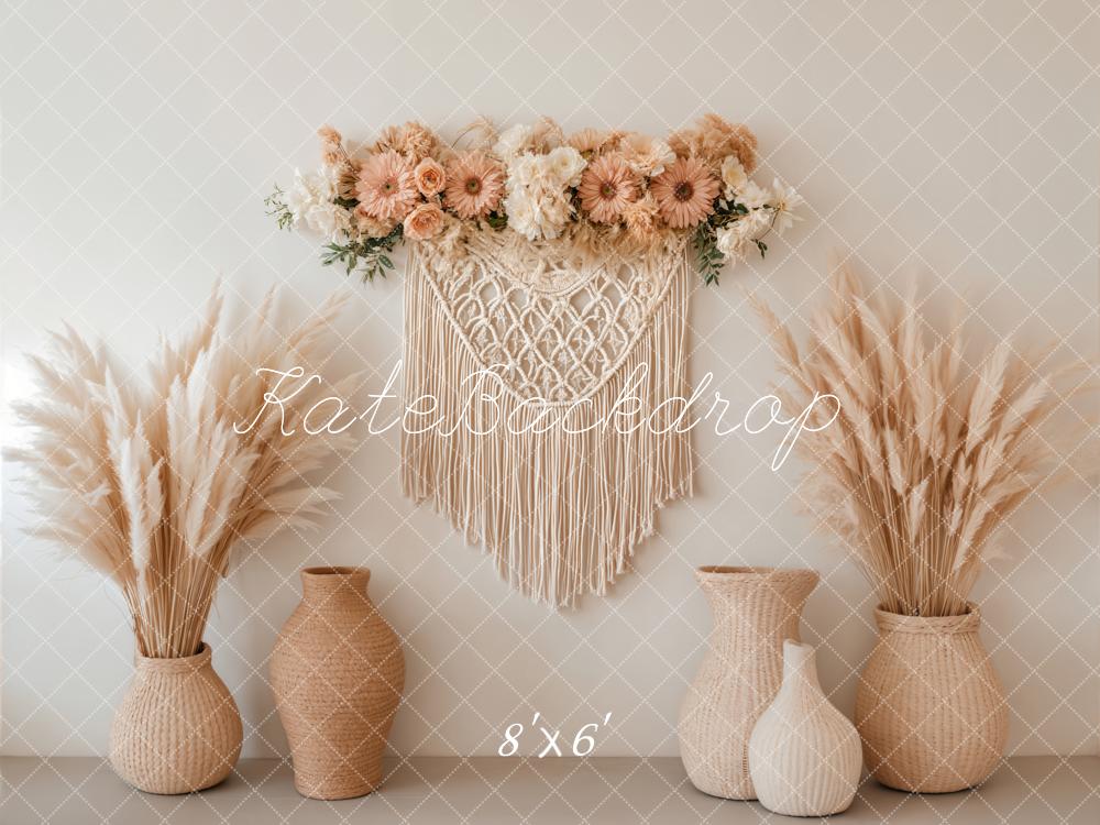 Kate Boho Makramee Pampasgras Beige Hintergrund Entworfen von Emetselch