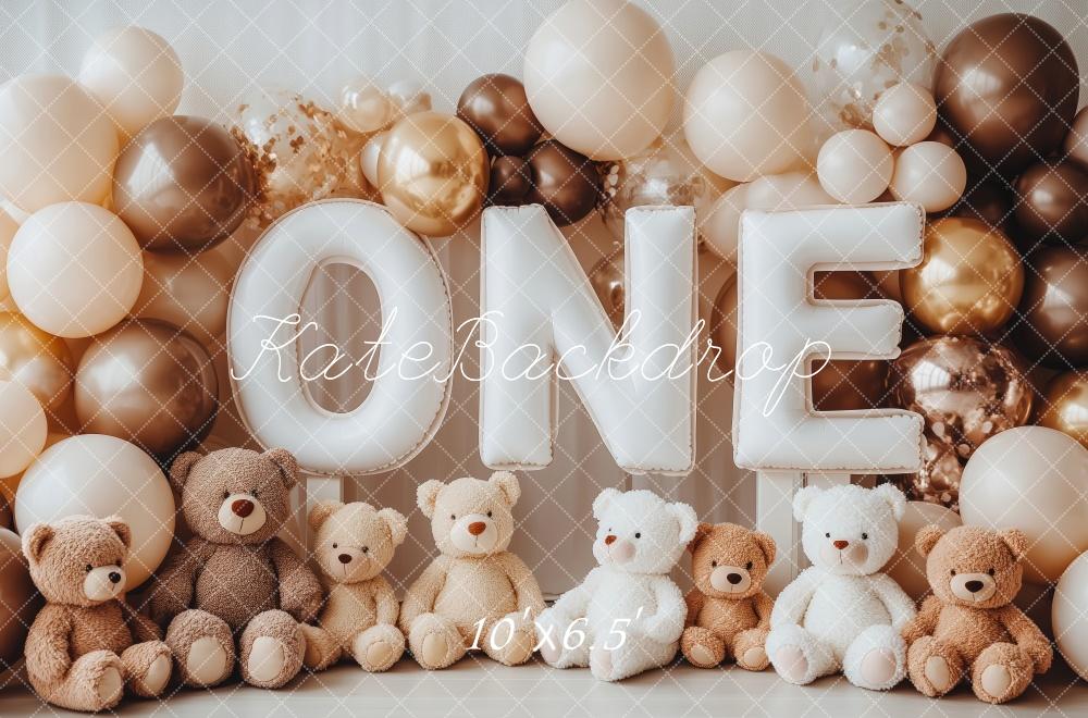 Kate Geburtstag Eins Teddybären Ballons Beige Hintergrund Entworfen von Patty Roberts