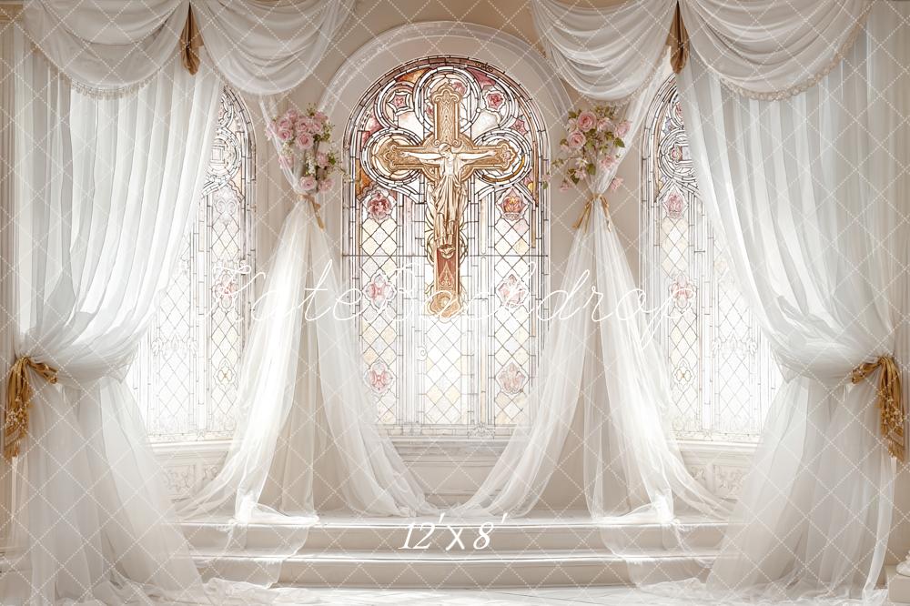 Kate Hochzeit Kirchenfenster Kreuz Romantik Weiß Hintergrund Entworfen von Emetselch