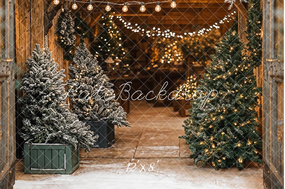 Kate Weihnachten Tannen Lichterkette Rustikal Fleece Hintergrund Entworfen von Emetselch