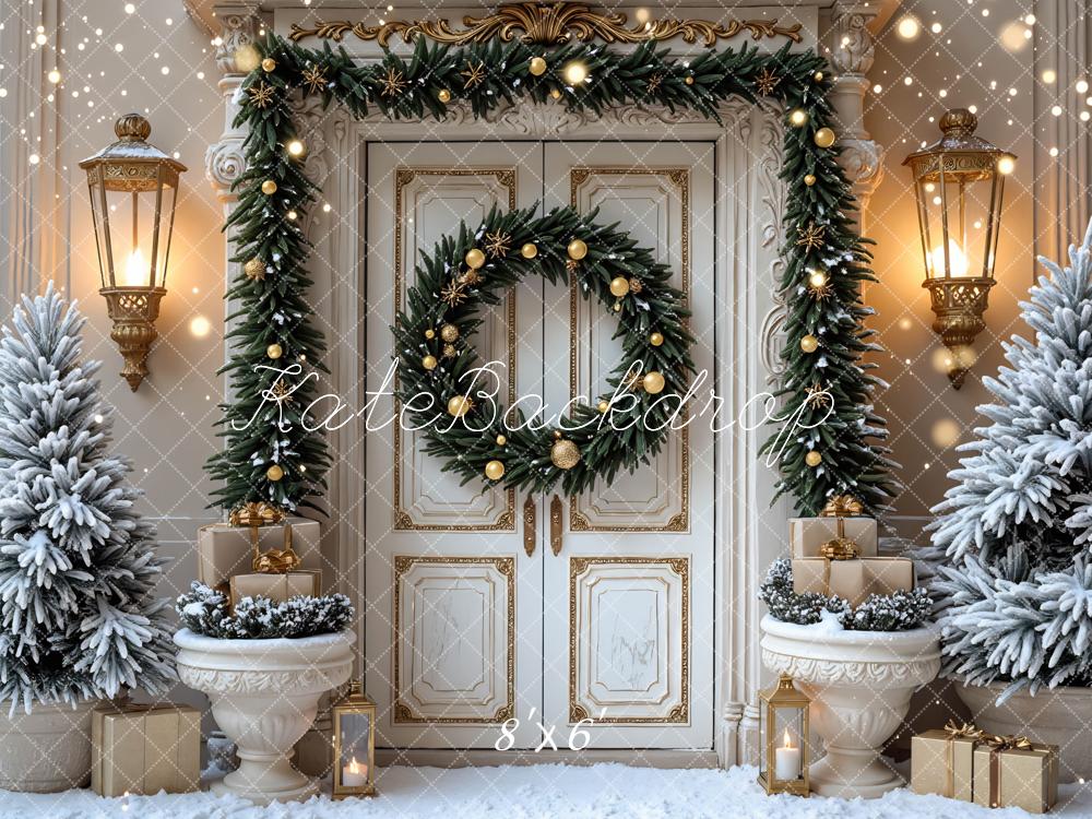 Kate Weihnachten Tür Kranz Gold Hintergrund Entworfen von Mini MakeBelieve - Kate Backdrop.de