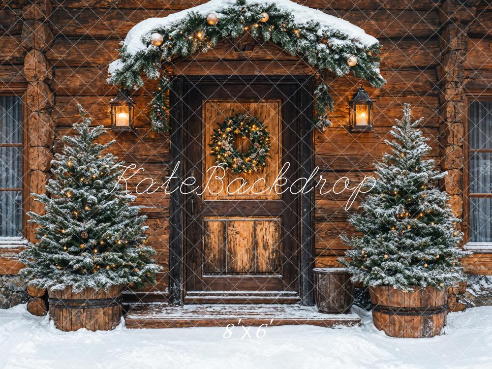 Kate Weihnachten Holztür Tannen Rustic Hintergrund Entworfen von Emetselch