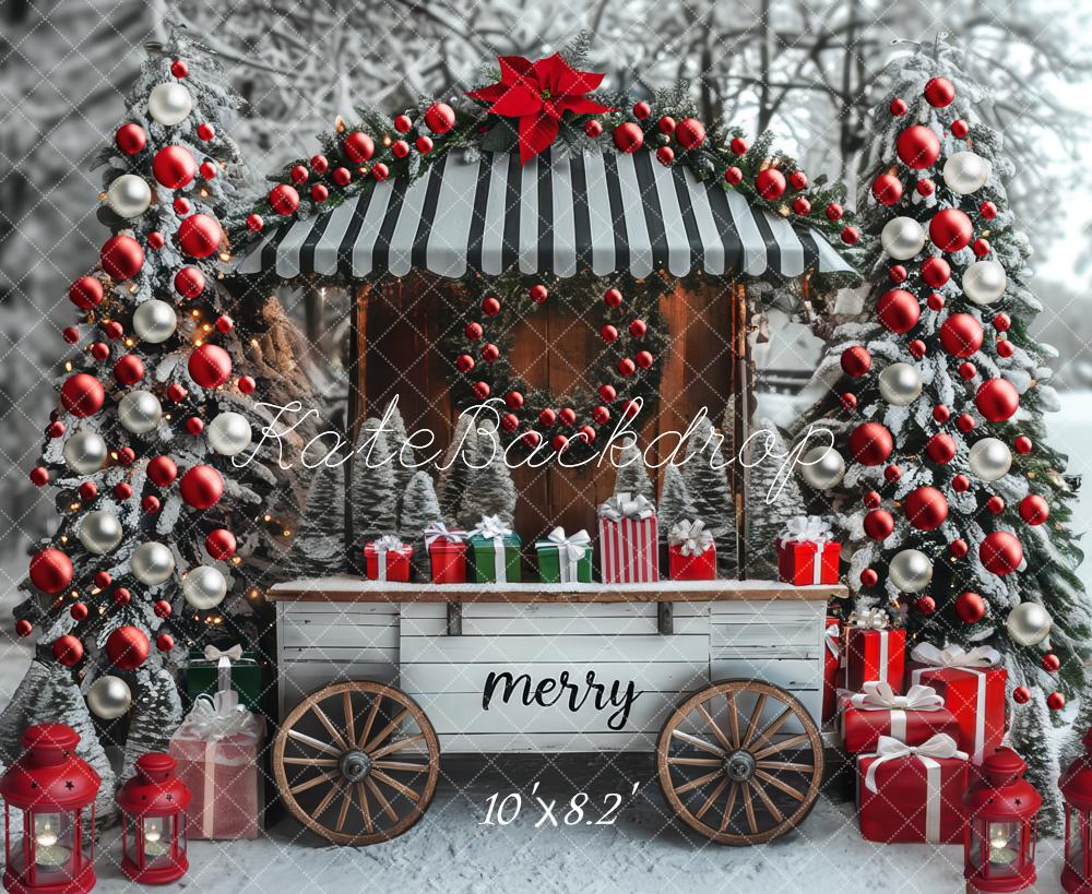 Kate Weihnachten Marktstand Geschenke Schnee Hintergrund Entworfen von Mini MakeBelieve - Kate Backdrop.de