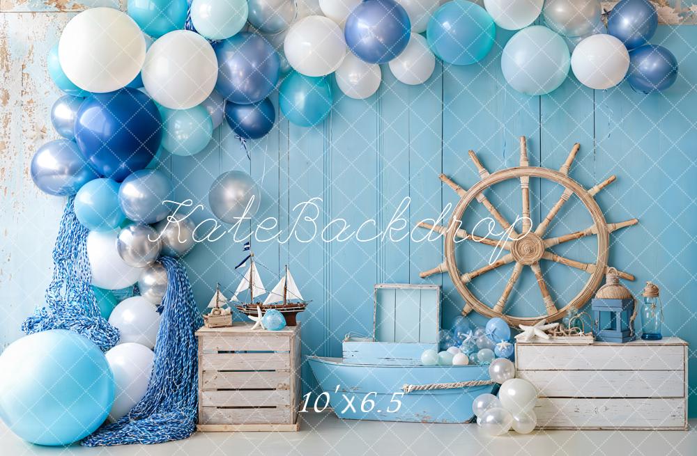 Kate Meerjungfrau Ballons Steuerrad Blau Hintergrund Entworfen von Emetselch - Kate Backdrop.de
