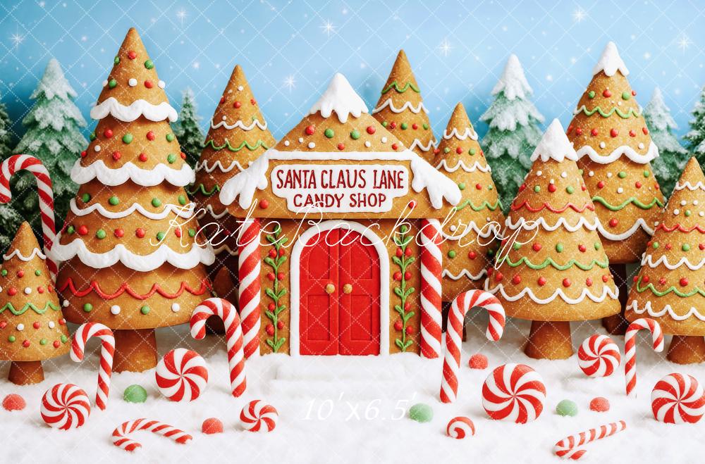 Kate Weihnachten Lebkuchenhaus Zuckerstangen Süßigkeiten Hintergrund Entworfen von Patty Roberts - Kate Backdrop.de