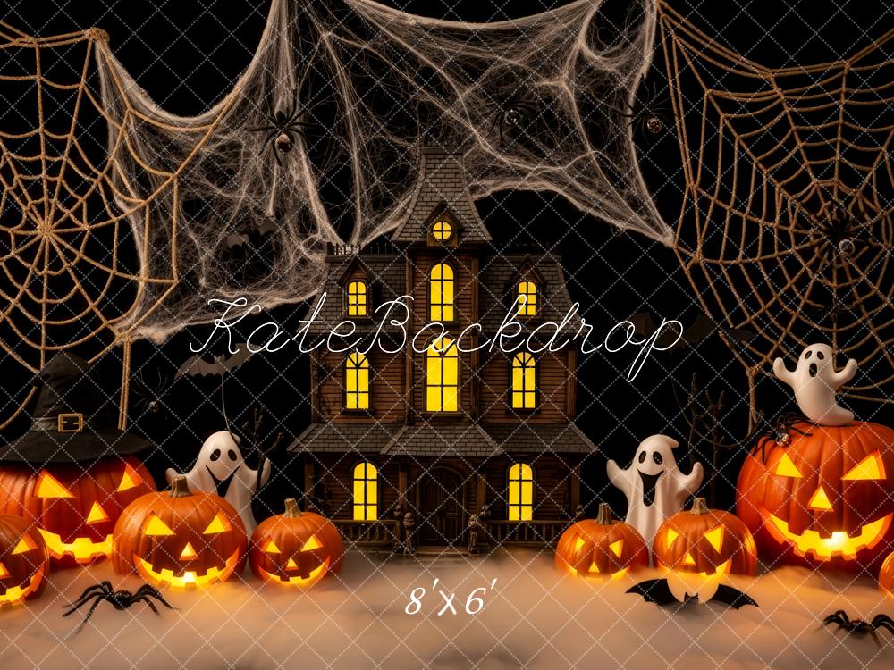Kate Halloween Spukhaus Kürbisse Spinnennetze Hintergrund Entworfen von Patty Roberts