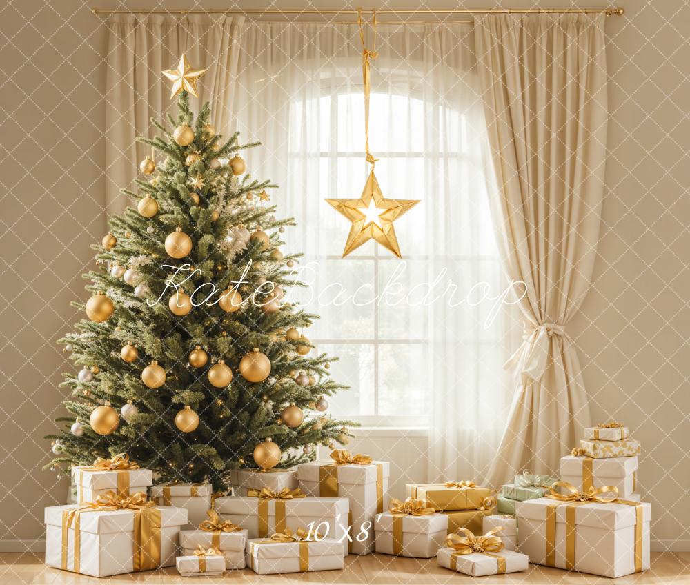 Kate Weihnachten Weihnachtsbaum Geschenke Gold Fleece Hintergrund Entworfen von Emetselch - Kate Backdrop.de