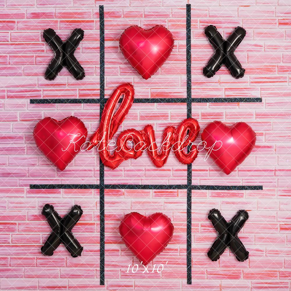 Kate Valentinstag Tic Tac Toe Ballons Rosa Hintergrund Entworfen von Mini MakeBelieve - Kate Backdrop.de