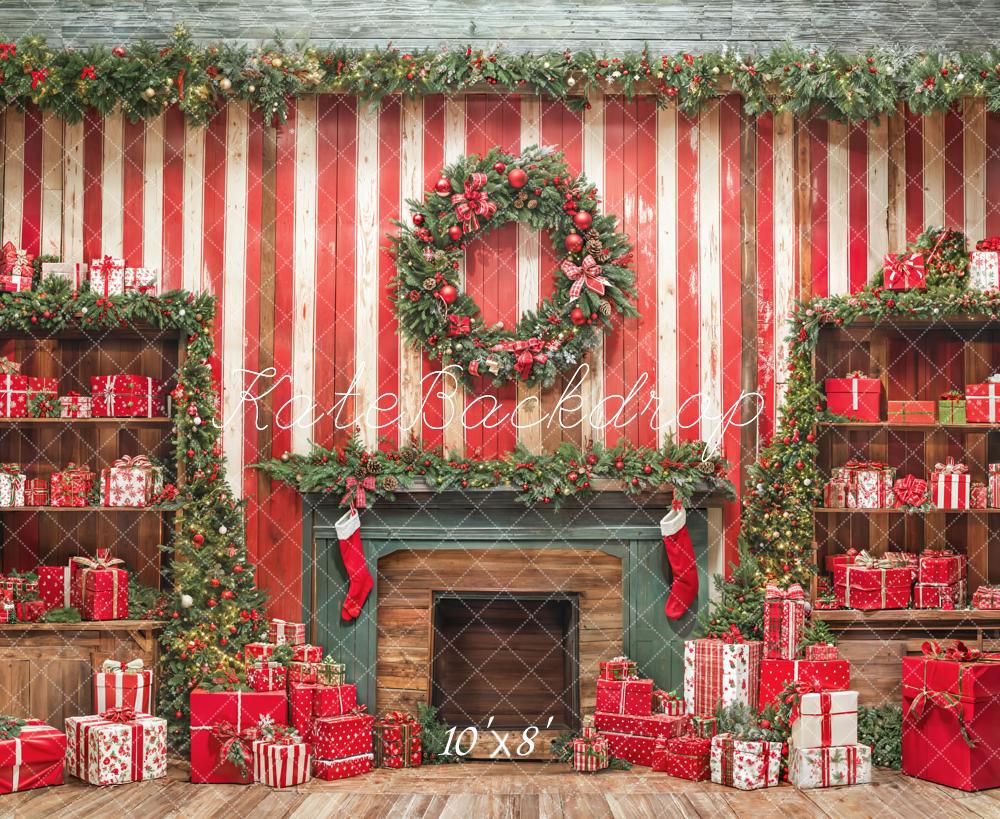 Kate Weihnachten Kamin Geschenke Rot Fleece Hintergrund Entworfen von Emetselch - Kate Backdrop.de