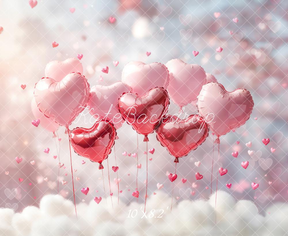 Kate Valentinstag Herzluftballons Wolken Rosa Hintergrund Entworfen von Emetselch - Kate Backdrop.de