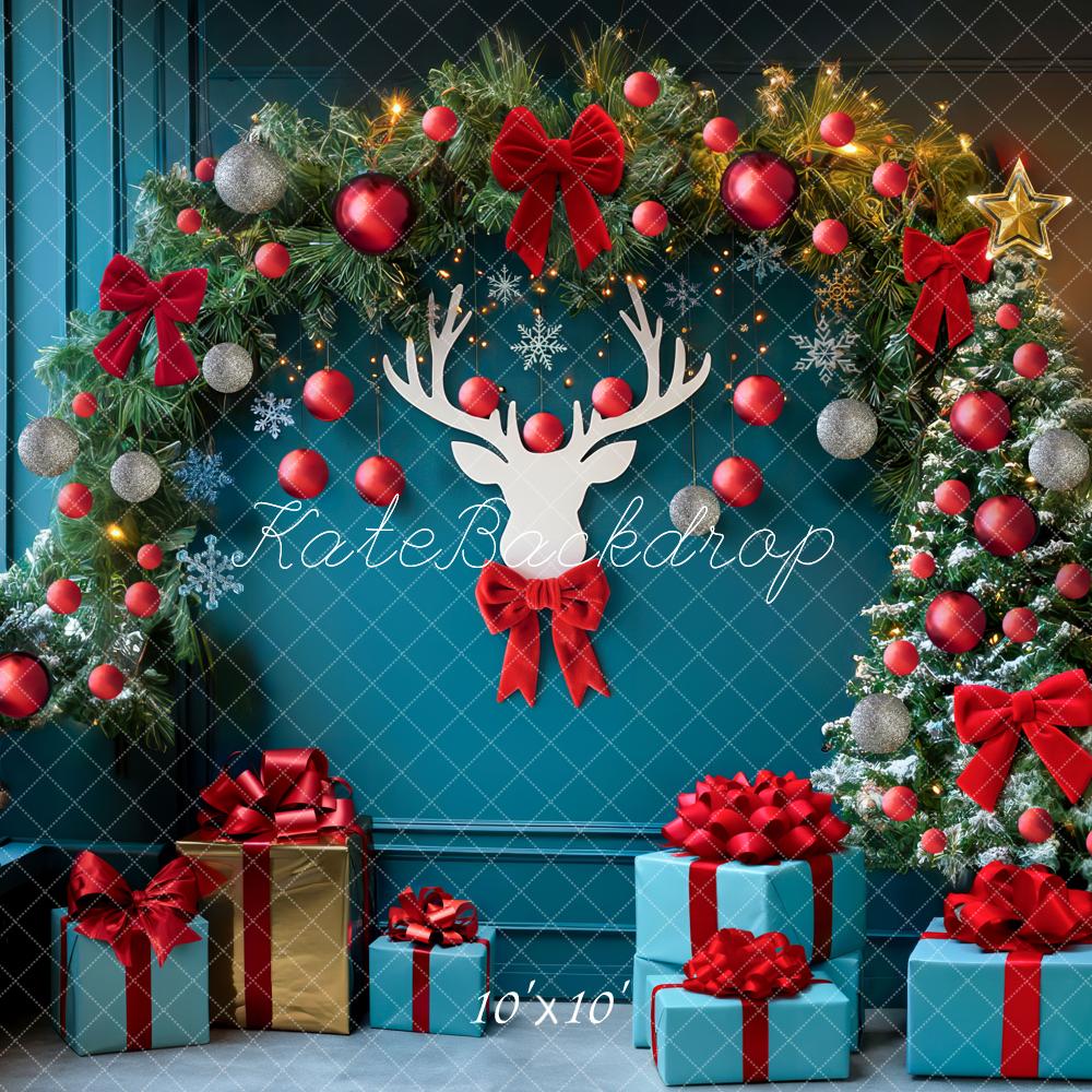 Kate Weihnachten Geschenke Kranz Türkis Hintergrund Entworfen von Mini MakeBelieve - Kate Backdrop.de