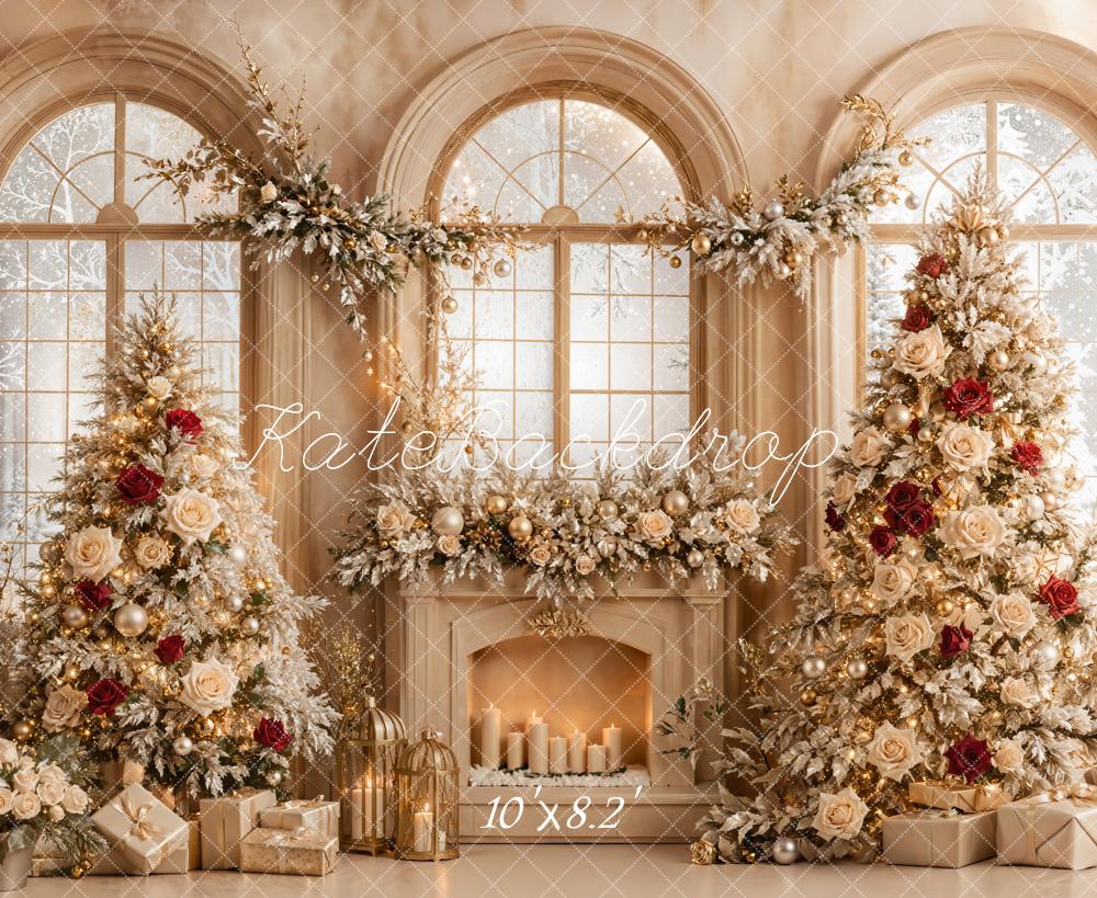 Kate Weihnachten Kamin Weihnachtsbaum Gold Hintergrund Entworfen von Emetselch - Kate Backdrop.de