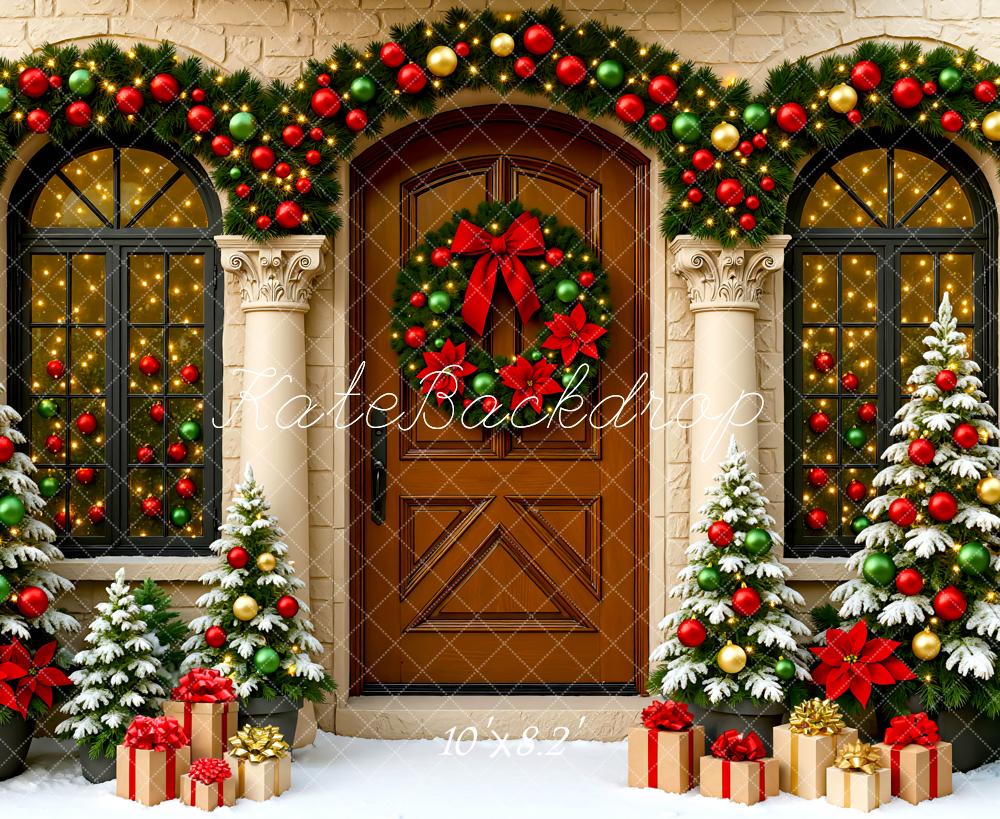 Kate Weihnachten Tür Kranz Geschenkboxen Hintergrund Entworfen von Mini MakeBelieve - Kate Backdrop.de