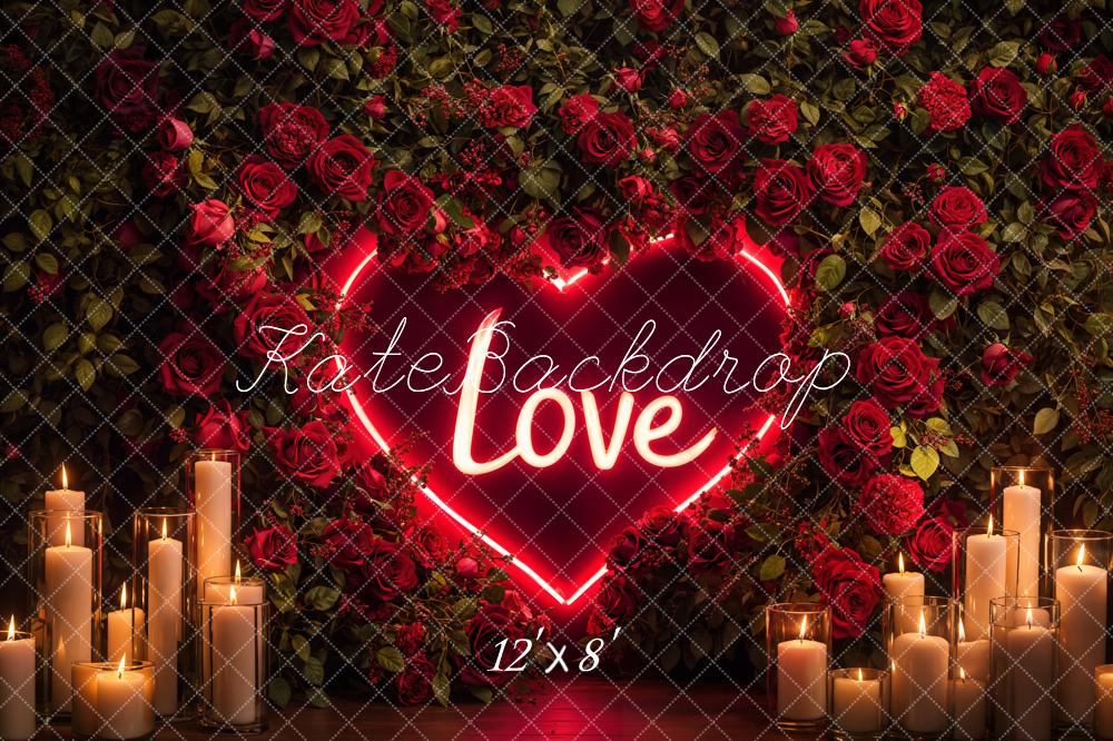 Kate Valentinstag Rote Rosen Herz Kerzen Fleece Hintergrund Entworfen von Emetselch