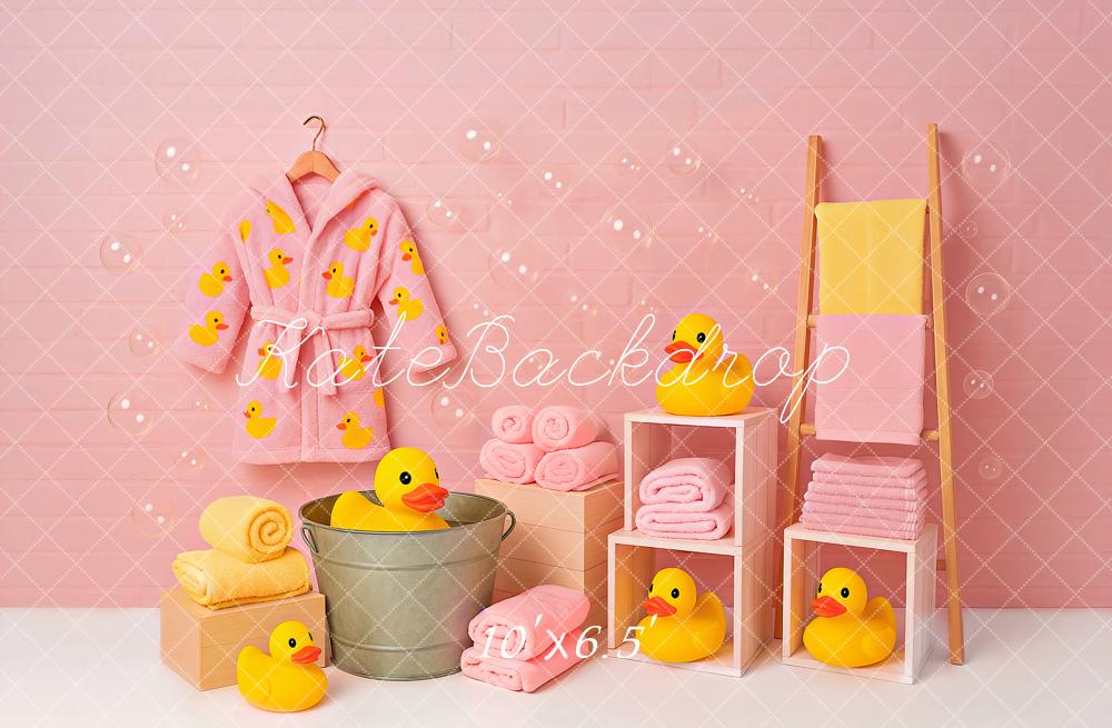 Kate Kinder Badezeit Enten Rosa Hintergrund Entworfen von Ashley Paul - Kate Backdrop.de