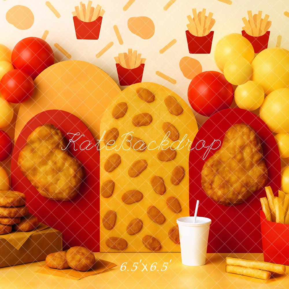 Kate Fast Food Pommes Nuggets Ballons Hintergrund Entworfen von Mini MakeBelieve - Kate Backdrop.de