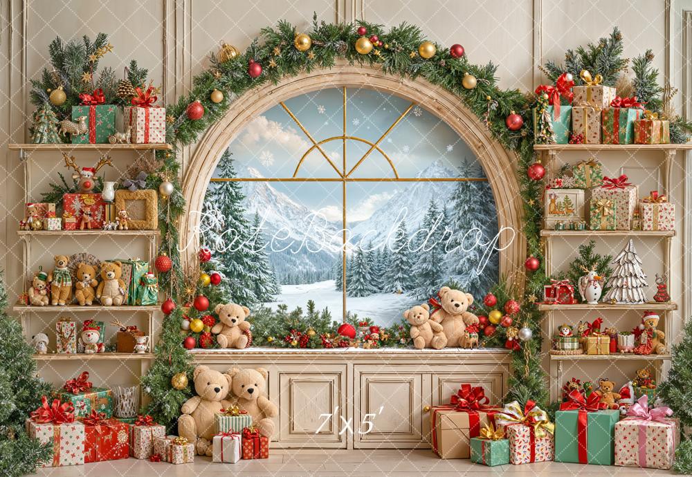 Kate Weihnachten Fenster Geschenke Regal Hintergrund Entworfen von Emetselch - Kate Backdrop.de