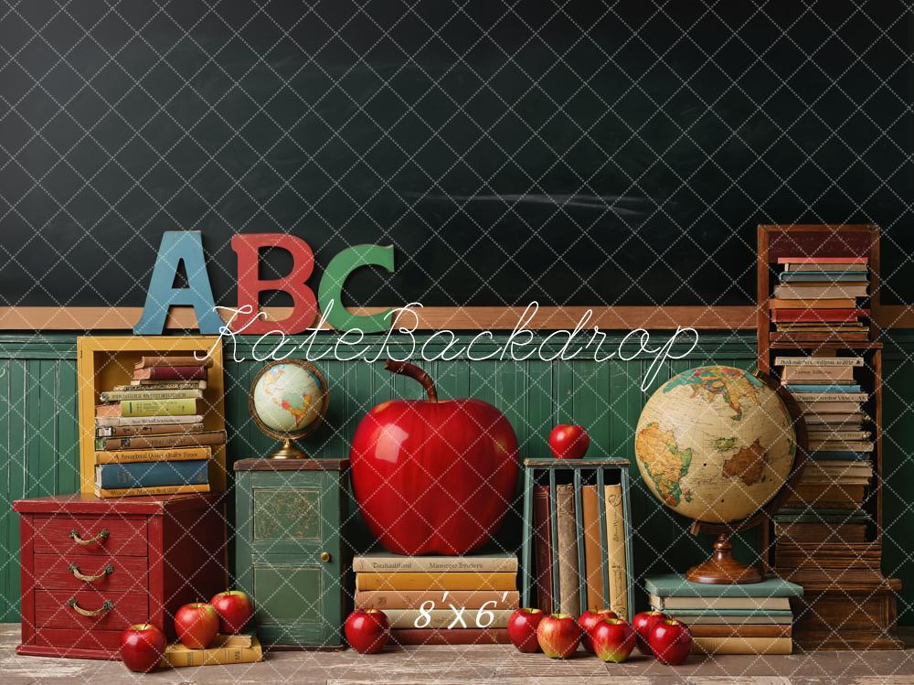 Kate Zurück Zur Schule Bücher Globus Apfel Hintergrund Entworfen von Emetselch - Kate Backdrop.de