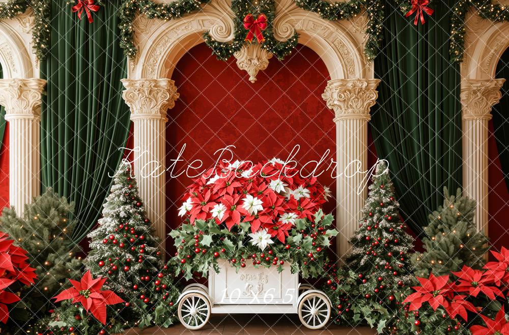Kate Weihnachten Säulen Weihnachtsbäume Rot Hintergrund Entworfen von Mini MakeBelieve - Kate Backdrop.de