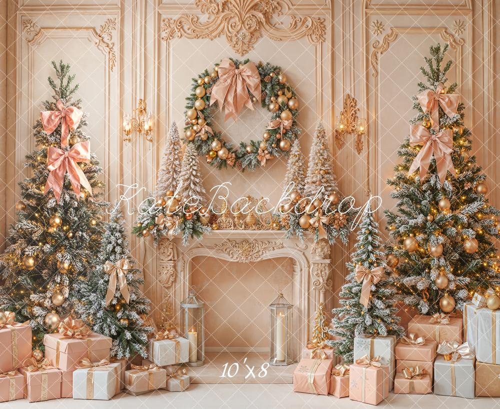 Kate Weihnachten Geschenke Kamin Gold Fleece Hintergrund Entworfen von Emetselch - Kate Backdrop.de