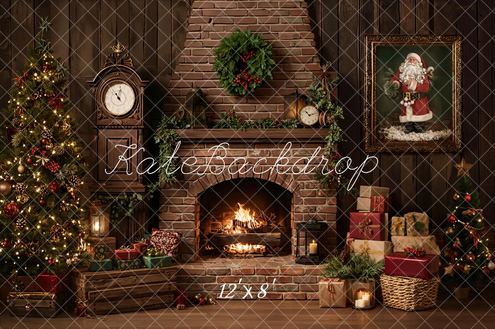 Kate Weihnachten Kamin Geschenke Braun Fleece Hintergrund Entworfen von Emetselch - Kate Backdrop.de