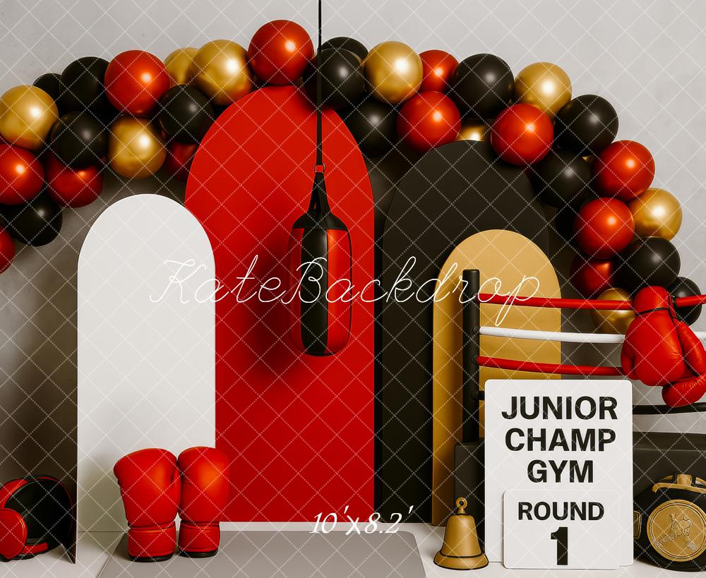 Kate Boxen Handschuhe Ballons Rot Schwarz Hintergrund Entworfen von Patty Roberts - Kate Backdrop.de