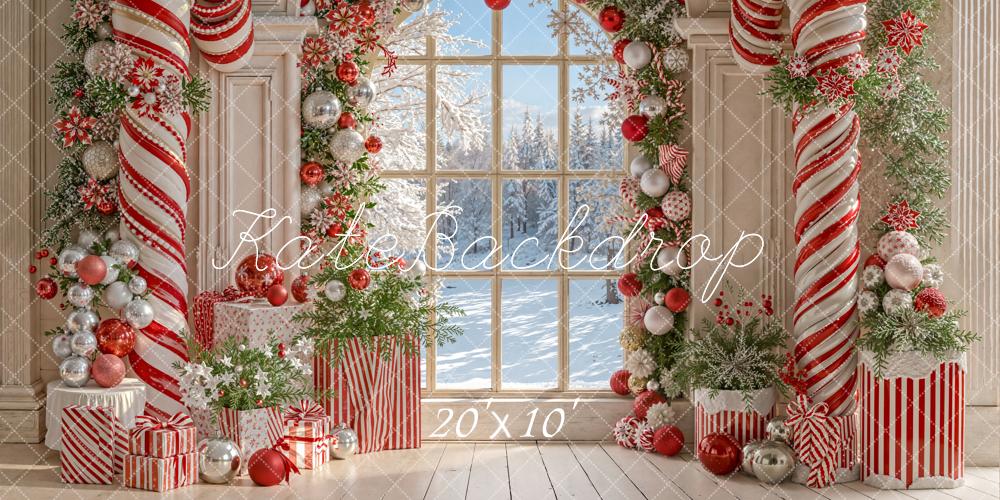 Kate Weihnachten Zuckerstangen Geschenke Rot Weiß Hintergrund Entworfen von Emetselch - Kate Backdrop.de