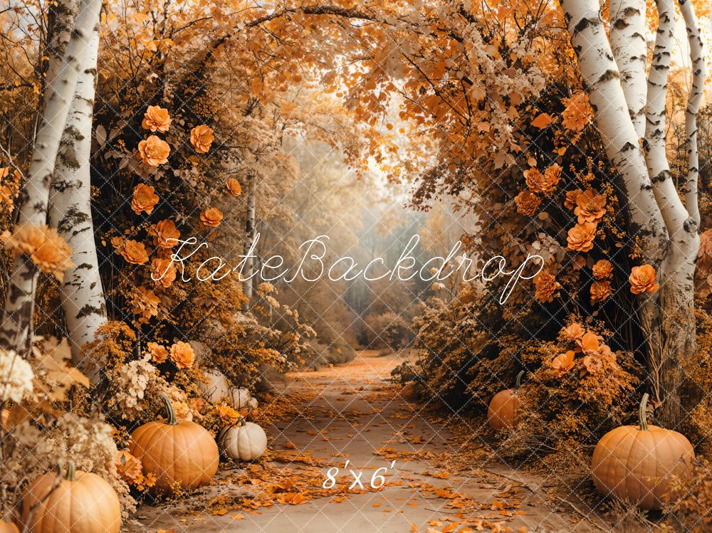 Kate Herbst Kürbisse Blumenweg Orange Hintergrund Entworfen von Emetselch
