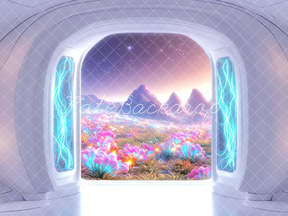 Kate SciFi Portal Blumenfeld Bunt Hintergrund Entworfen von Mini MakeBelieve - Kate Backdrop.de