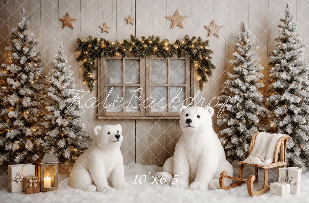 Kate Weihnachten Polarbären Fenster Schnee Hintergrund Entworfen von Patty Roberts - Kate Backdrop.de