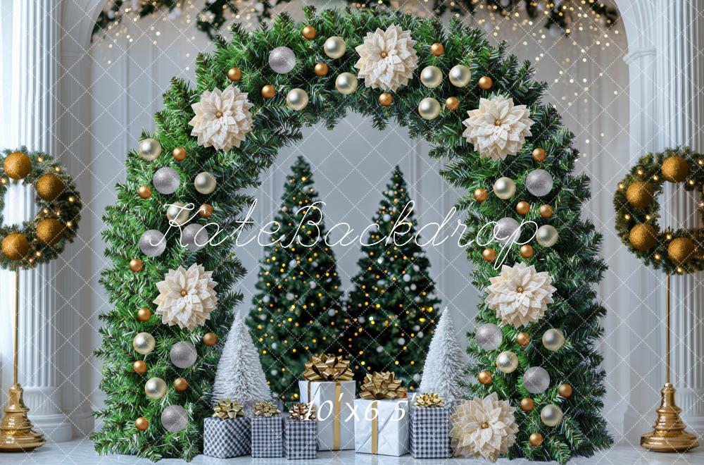 Kate Weihnachten Blumenkranz Geschenkboxen Grün Hintergrund Entworfen von Mini MakeBelieve - Kate Backdrop.de