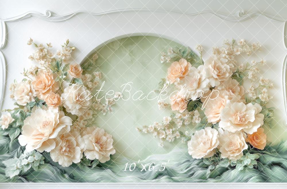 Kate Blumen Bogen Pfirsich Pastell Hintergrund Entworfen von Mini MakeBelieve - Kate Backdrop.de