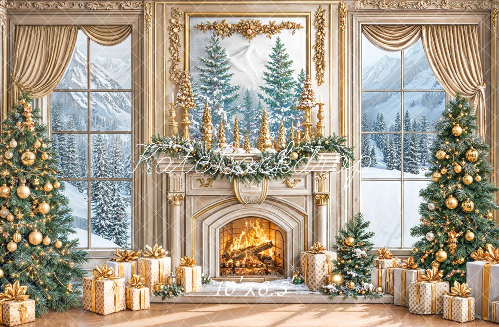 Kate Weihnachten Kamin Geschenke Gold Hintergrund Entworfen von Emetselch - Kate Backdrop.de