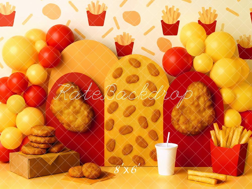 Kate Fast Food Pommes Nuggets Ballons Hintergrund Entworfen von Mini MakeBelieve - Kate Backdrop.de